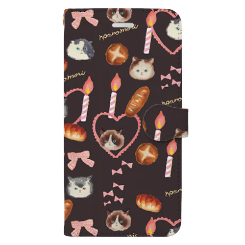 猫とパン柄♡ Book-Style Smartphone Case