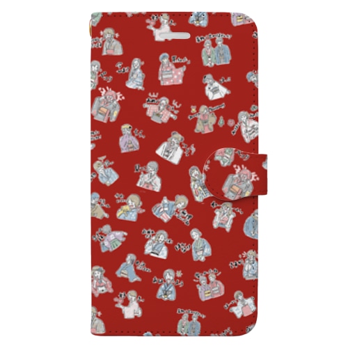 着物イラスト（茜色） Book-Style Smartphone Case