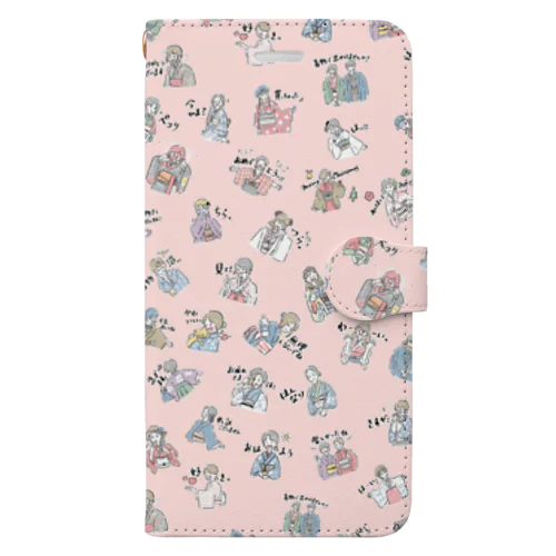 着物イラスト（薄桜） Book-Style Smartphone Case