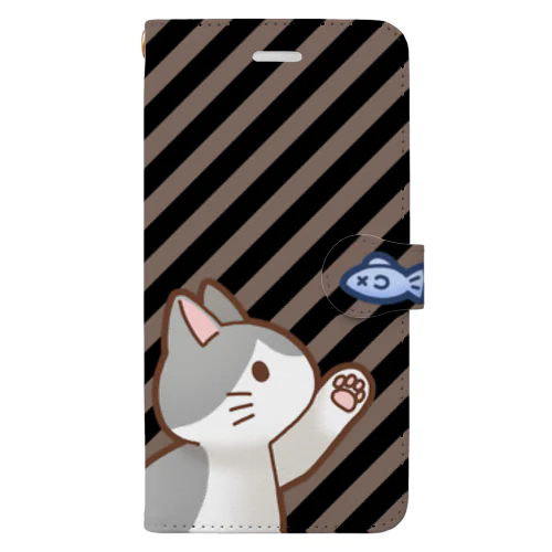 お魚にゃーバージョン２　灰白猫　ブラウンストライプ Book-Style Smartphone Case
