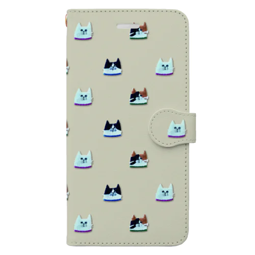 刺繍ねこ 3兄弟 手帳型スマホケース