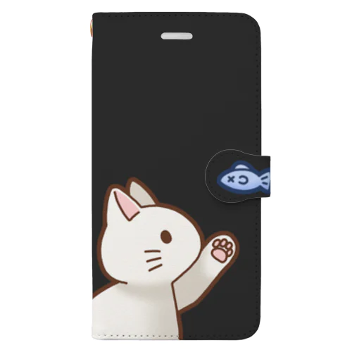 お魚にゃーバージョン２　白猫　ブラック Book-Style Smartphone Case