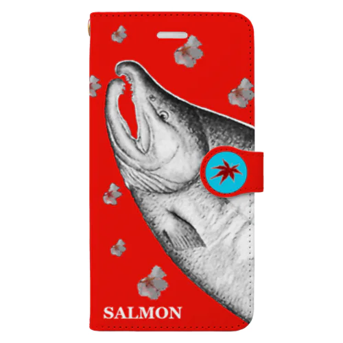 鮭！（SALMON；桜；鳥居）（朱）あらゆる生命たちへ感謝をささげます。 Book-Style Smartphone Case