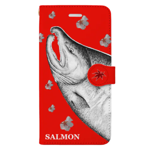 鮭！（SALMON；桜；鳥居）（朱）あらゆる生命たちへ感謝をささげます。 Book-Style Smartphone Case