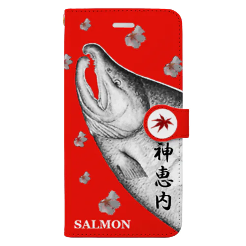 鮭！神恵内（SALMON；桜；鳥居）（朱）あらゆる生命たちへ感謝をささげます。 Book-Style Smartphone Case