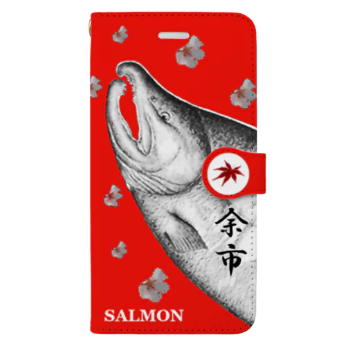 鮭！余市（SALMON；桜；鳥居）（朱）あらゆる生命たちへ感謝をささげます。 Book-Style Smartphone Case