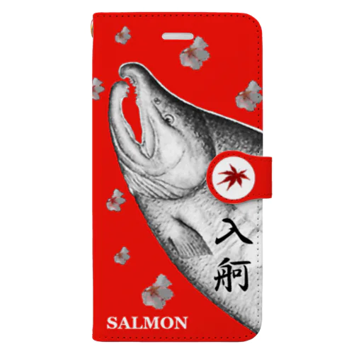 鮭！入舸（SALMON；桜；鳥居）（朱）あらゆる生命たちへ感謝をささげます。 Book-Style Smartphone Case