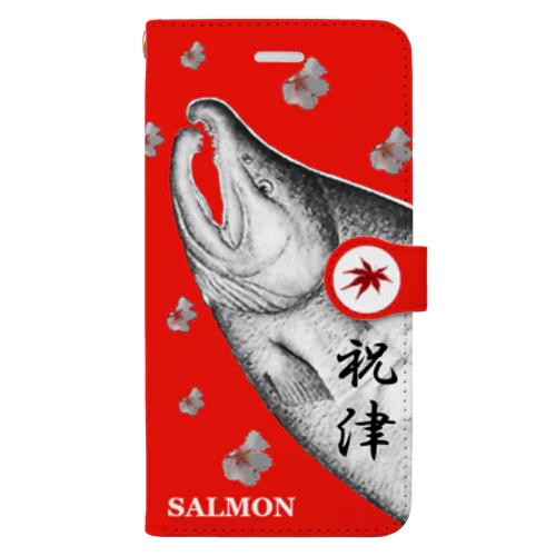 鮭！祝津（SALMON；桜；鳥居）（朱）あらゆる生命たちへ感謝をささげます。 Book-Style Smartphone Case