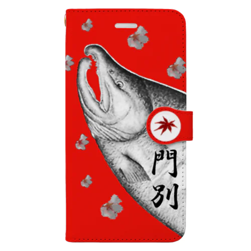 鮭！門別（SALMON；桜；鳥居）（朱）あらゆる生命たちへ感謝をささげます。 Book-Style Smartphone Case