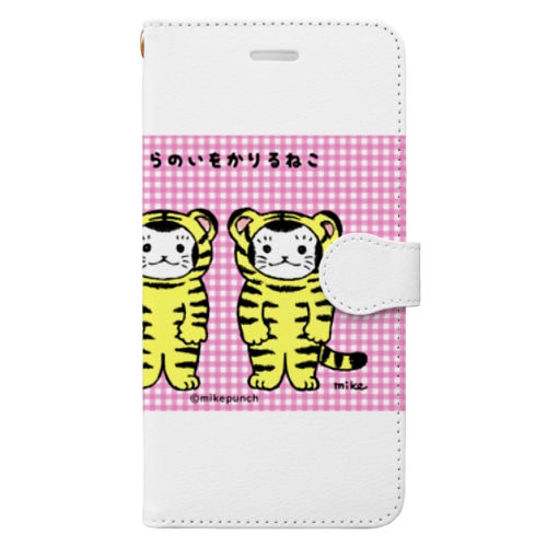 おにぎりキッズ・とらのいをかりるねこ（pink） Book-Style Smartphone Case
