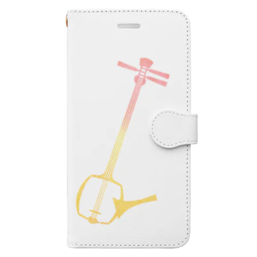 三味線ワンポイント柄（ピンクオレンジ） Book-Style Smartphone Case