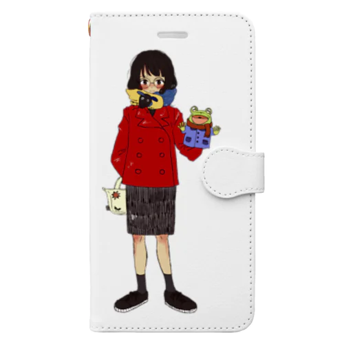 そばかす眼鏡の赤コート女の子 Book-Style Smartphone Case