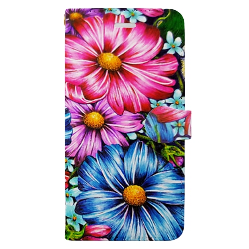 花の作品７(カラーボールペン画) Book-Style Smartphone Case