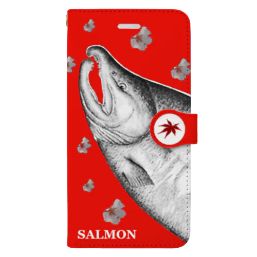 鮭！（SALMON；桜；鳥居）（朱）あらゆる生命たちへ感謝をささげます。 Book-Style Smartphone Case