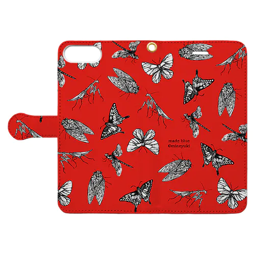 Red chic insects 手帳型スマホケース