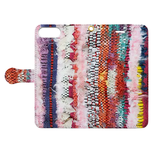 さをり織りカラフルもこもこ Book-Style Smartphone Case