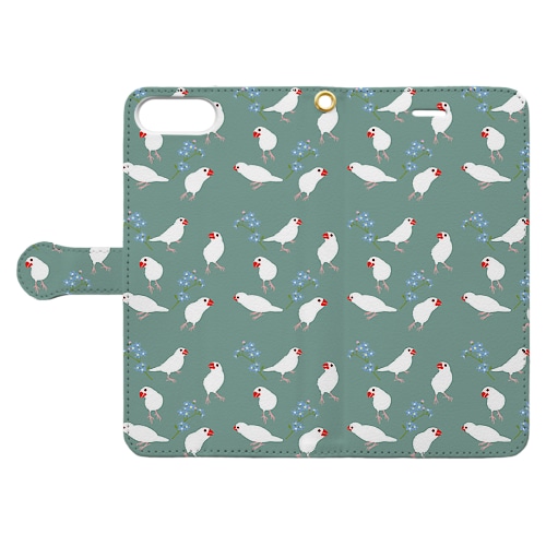 文鳥と青い花 Book-Style Smartphone Case