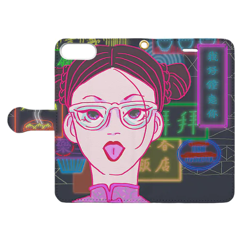 ネオン街の女の子 Book-Style Smartphone Case