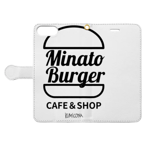 MinatoBurgerグッズ（ブラック） 手帳型スマホケース