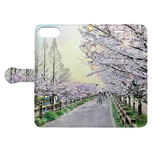 色鉛筆画　「桜道」 Book-Style Smartphone Case