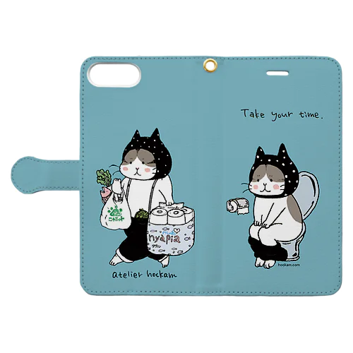 トイレねこ　お買い物ねこ　ブルー Book-Style Smartphone Case