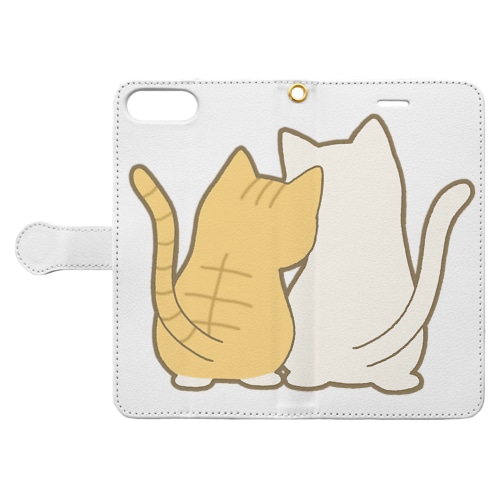 仲良し猫の背中　茶白&白 Book-Style Smartphone Case