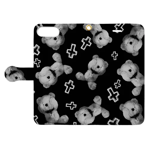 Peek-a-boo CROSS Teddy Monochrome Random 다이어리형 폰케이스