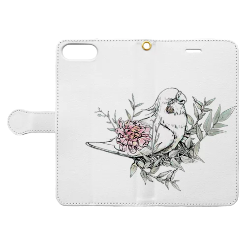 オカメインコと花 Book-Style Smartphone Case