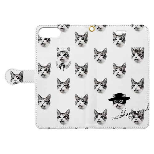 『レトロ印刷な変身猫』柄（ランダム） Book-Style Smartphone Case