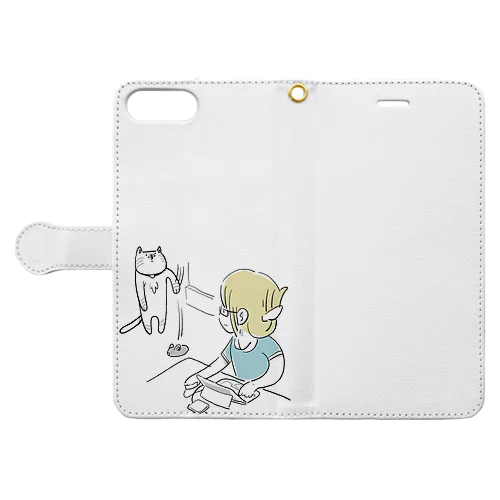 「仕事と猫」イラスト Book-Style Smartphone Case