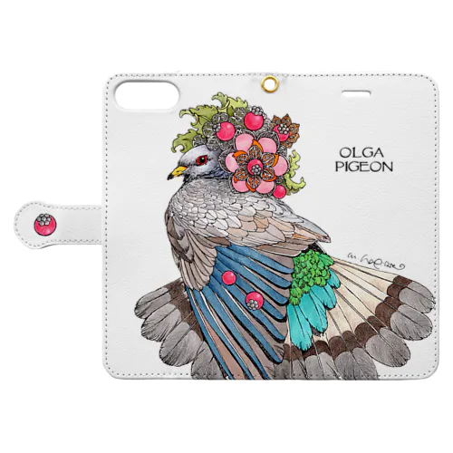 手帳型スマホケース　OLGA PIGEON (ハト） Book-Style Smartphone Case