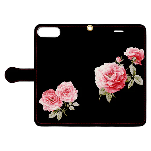 薔薇/Rose black✖️pink 手帳型スマホケース