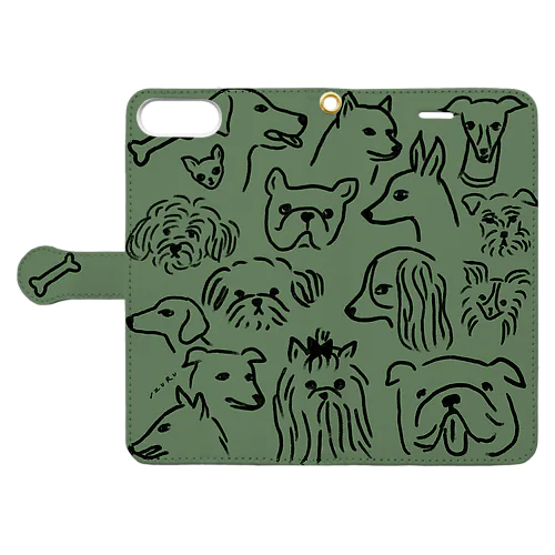 Dogs_olive01 Book-Style Smartphone Case