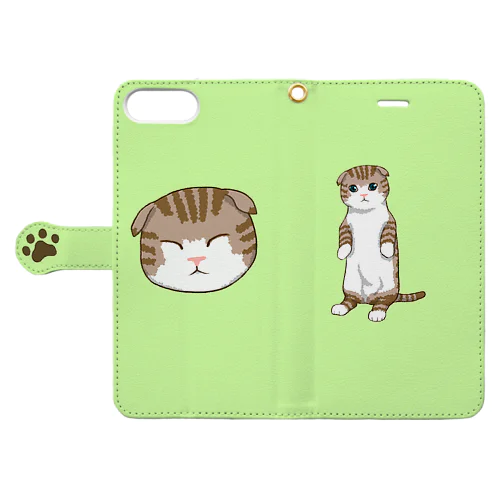 ねこちゃん スマホケース パステルグリーン Book-Style Smartphone Case