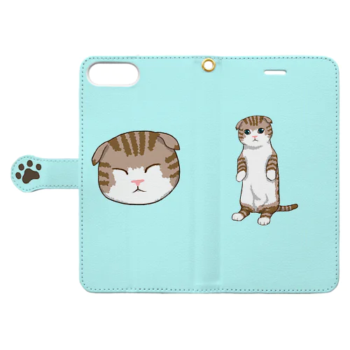 ねこちゃん スマホケース パステルブルー Book-Style Smartphone Case