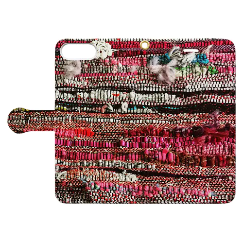 さをり織り赤黒 Book-Style Smartphone Case