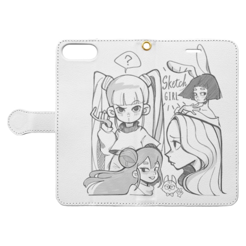Sketch Girl(モノクロ) Book-Style Smartphone Case