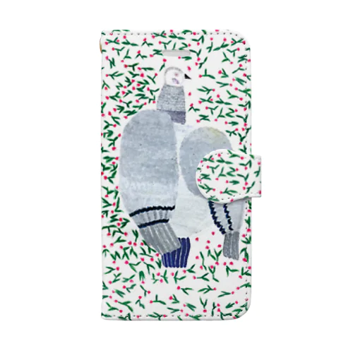 花に埋もれる鳩 Book-Style Smartphone Case