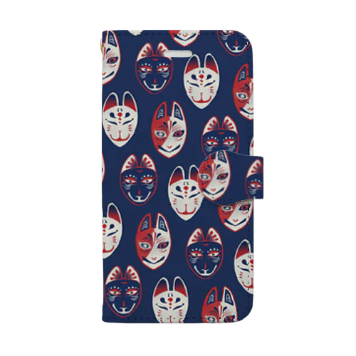 【日本レトロ#22】狐面（パターン） Book-Style Smartphone Case