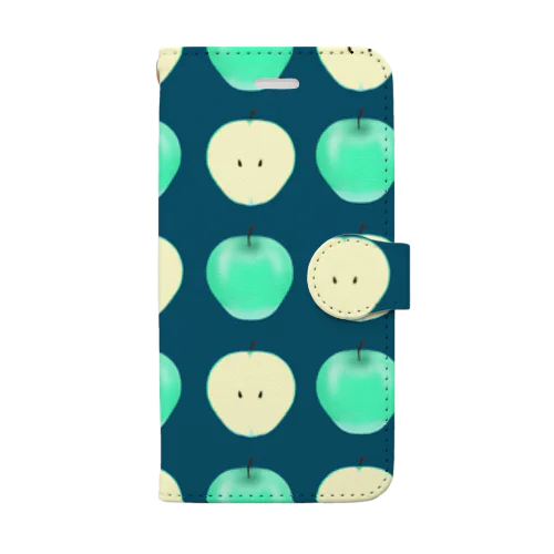 爽やか青リンゴ柄 Book-Style Smartphone Case