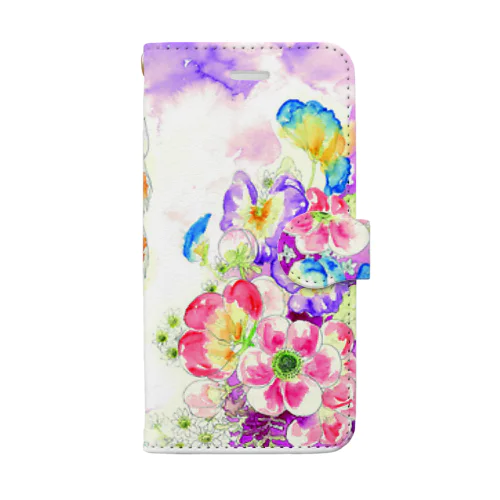 ねことお花の絵 Book-Style Smartphone Case