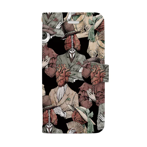 臓器の観客総柄BK Book-Style Smartphone Case