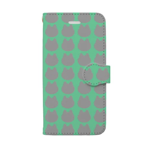 灰猫(背景緑) Book-Style Smartphone Case