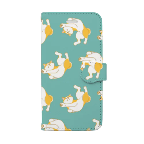 へそ天秋田犬グリーン Book-Style Smartphone Case