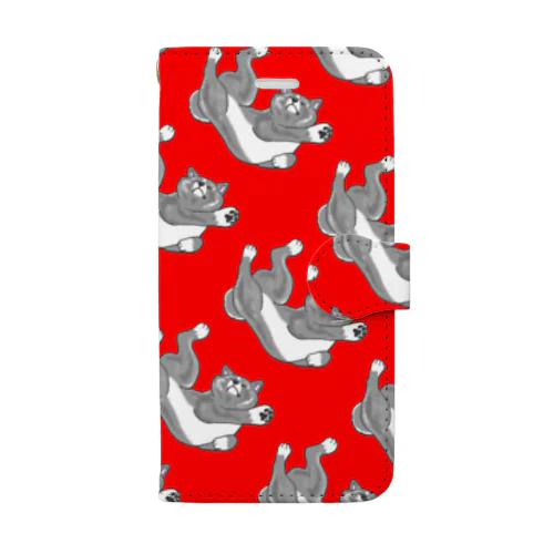 へそ天虎毛秋田犬レッド【背景カラー変更可能】 Book-Style Smartphone Case
