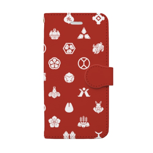 うさぎの家紋/赤 Book-Style Smartphone Case