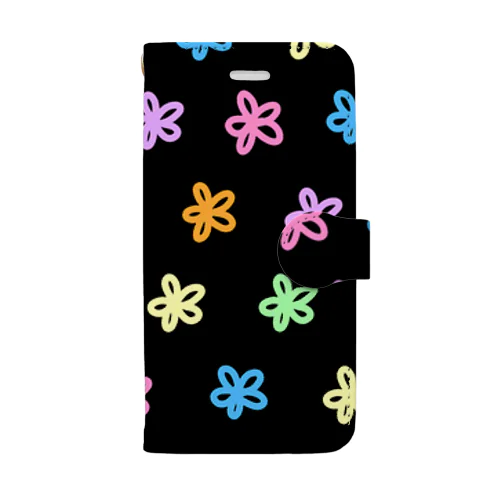 おはな柄　ブラック Book-Style Smartphone Case