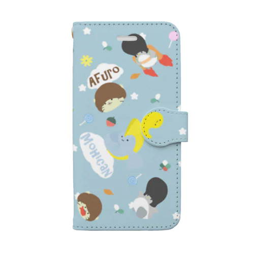 かわいい系リーゼントペンギン手帳型スマホケース青 Book-Style Smartphone Case