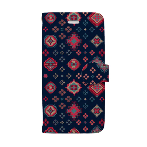 コーカサス絨毯・グリッド（インディゴ） Book-Style Smartphone Case