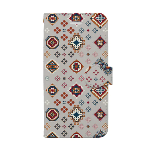 コーカサス絨毯・グリッド（ホワイト） Book-Style Smartphone Case